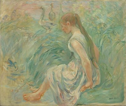 Paysanne avec des oies au bord de l'eau - Morisot