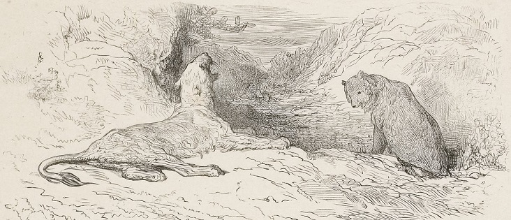 La Lionne et l'Ourse - Jean de la Fontaine - Illustration G. Doré / Prunaire