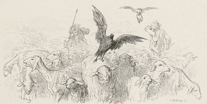 Le Corbeau voulant imiter l'Aigle - Jean de la Fontaine - Illustration G. Doré / A. Prunaire